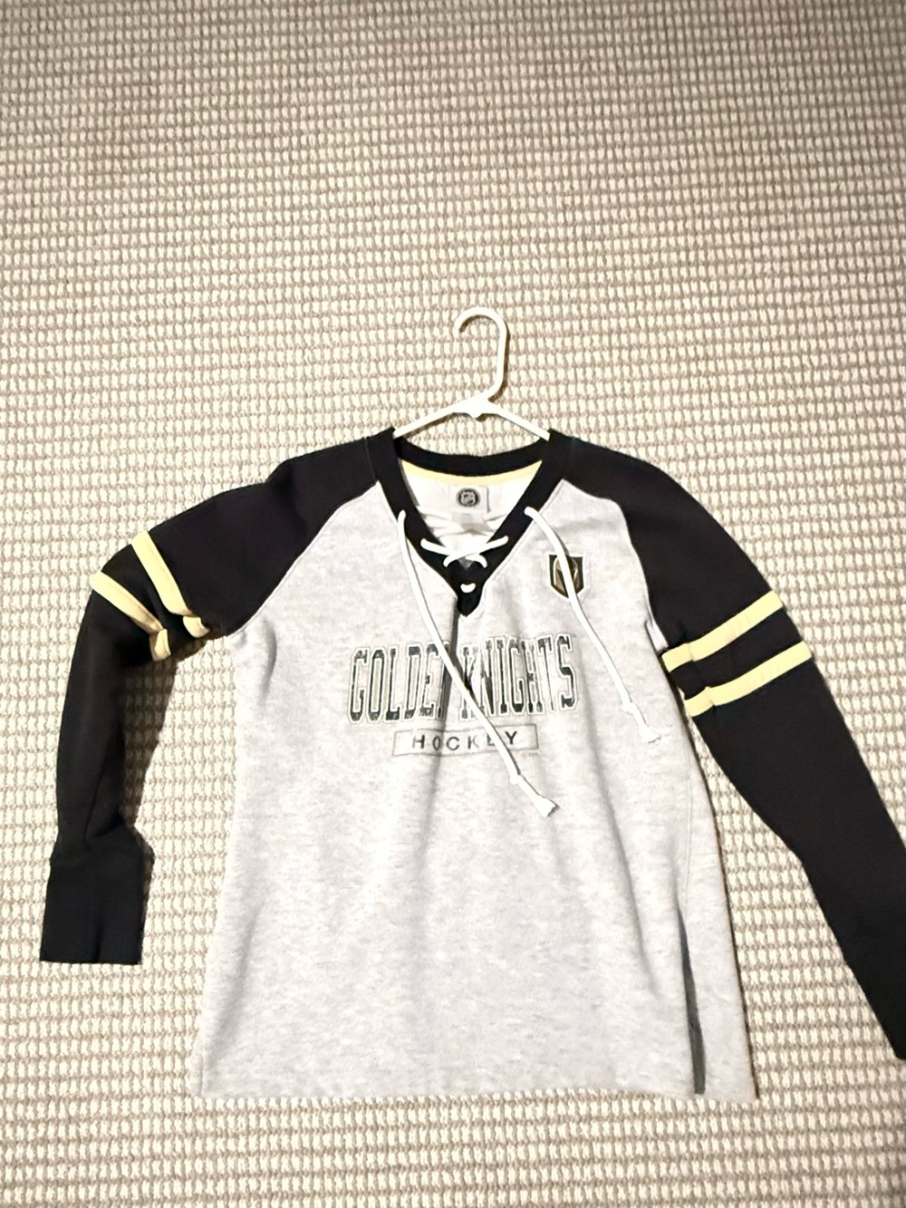 NHL Golden Knights Gray & Black Lace-Up Hockey Sweatshirt with Gold Stripes